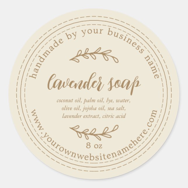 Rustic Handmade Lavender Soap Gold Antique White Classic Round Sticker (Front)