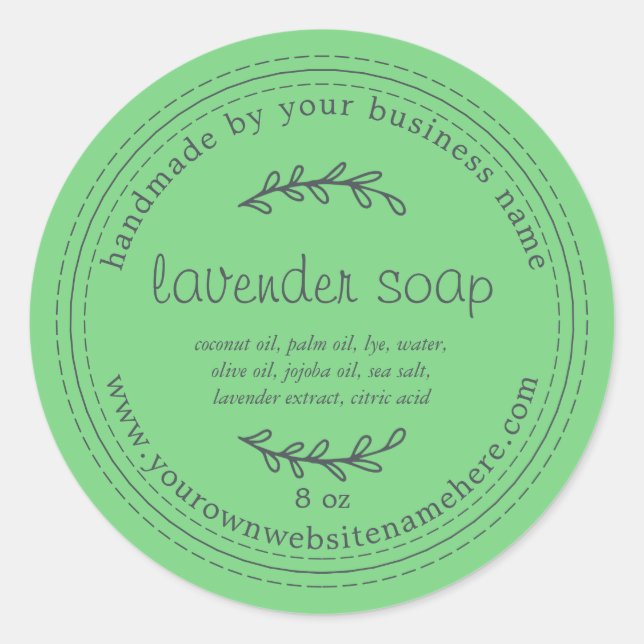 Rustic Handmade Lavender Soap Green Classic Round Sticker (Front)