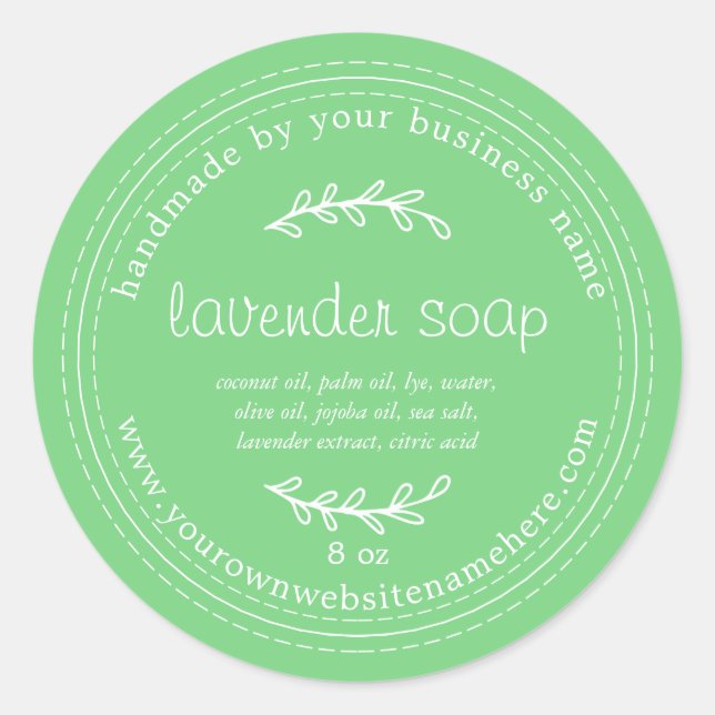 Rustic Handmade Lavender Soap Green Classic Round Sticker (Front)