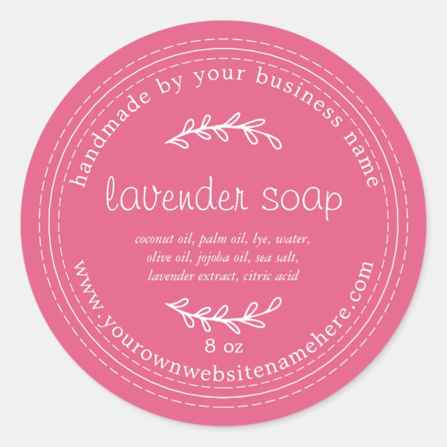 Rustic Handmade Lavender Soap Hot Pink Classic Round Sticker (Front)