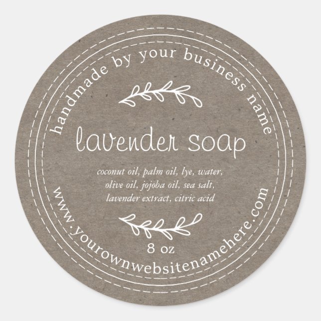 Rustic Handmade Lavender Soap Kraft Paper Classic Round Sticker (Front)