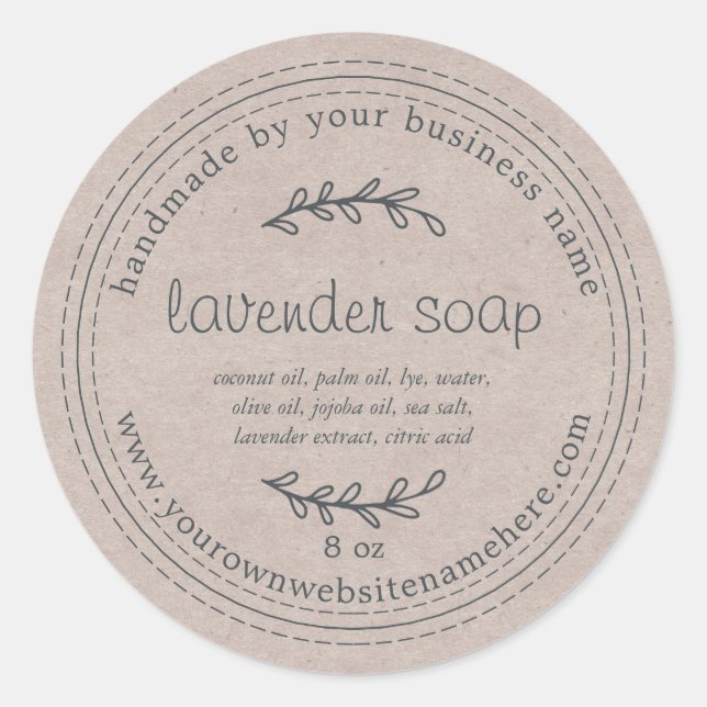 Rustic Handmade Lavender Soap Kraft Paper Classic Round Sticker (Front)