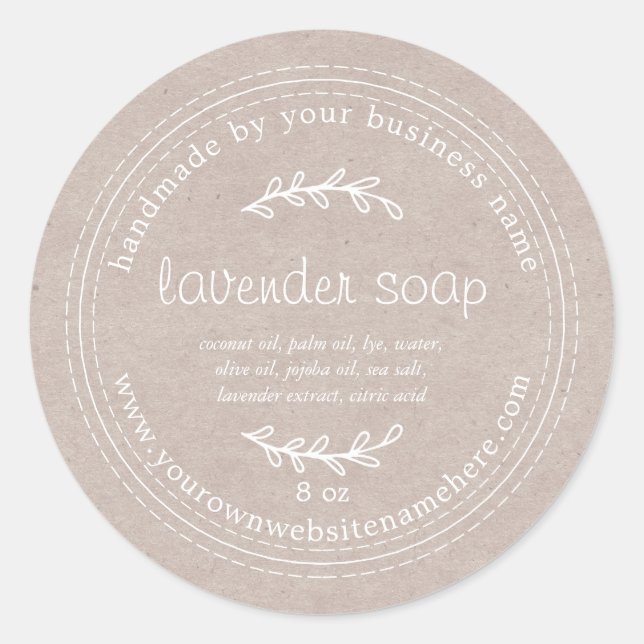 Rustic Handmade Lavender Soap Kraft Paper Classic Round Sticker (Front)