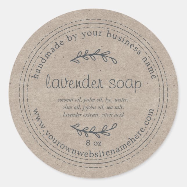 Rustic Handmade Lavender Soap Kraft Paper Classic Round Sticker (Front)