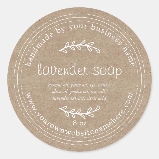 Rustic Handmade Lavender Soap Kraft Paper Classic Round Sticker (Front)