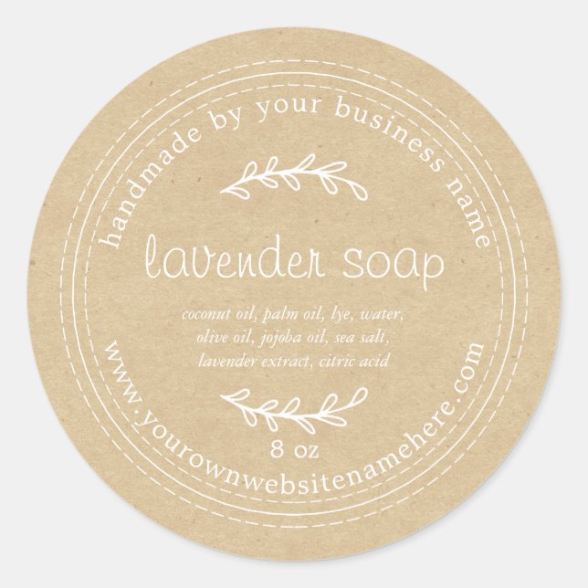 Rustic Handmade Lavender Soap Kraft Paper Classic Round Sticker (Front)