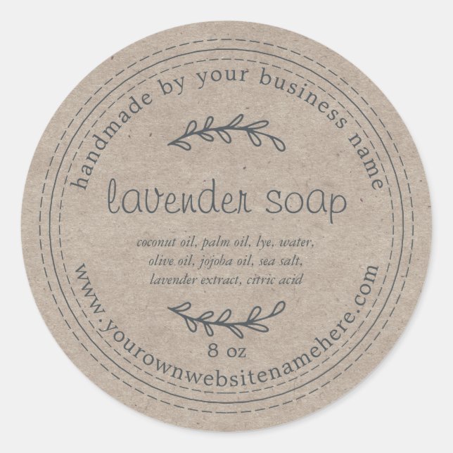 Rustic Handmade Lavender Soap Kraft Paper Classic Round Sticker (Front)