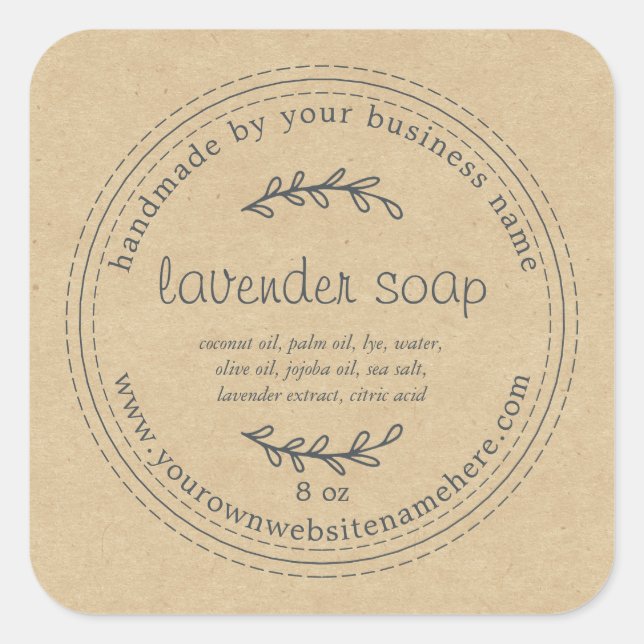 Rustic Handmade Lavender Soap Kraft Paper Square Sticker (Front)