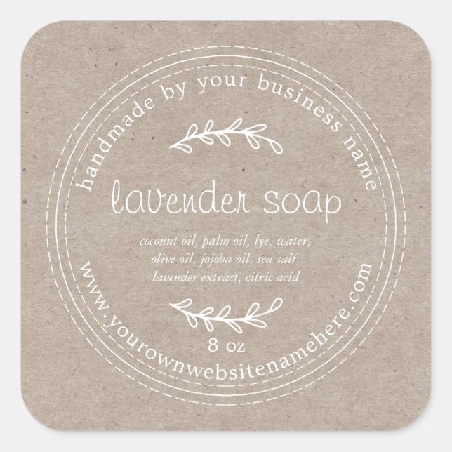 Rustic Handmade Lavender Soap Kraft Paper Square Sticker (Front)