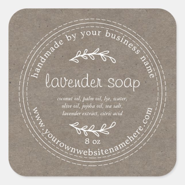 Rustic Handmade Lavender Soap Kraft Paper Square Sticker (Front)