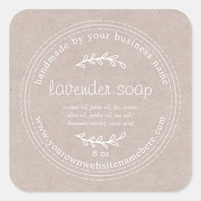 Rustic Handmade Lavender Soap Kraft Paper Square Sticker (Front)