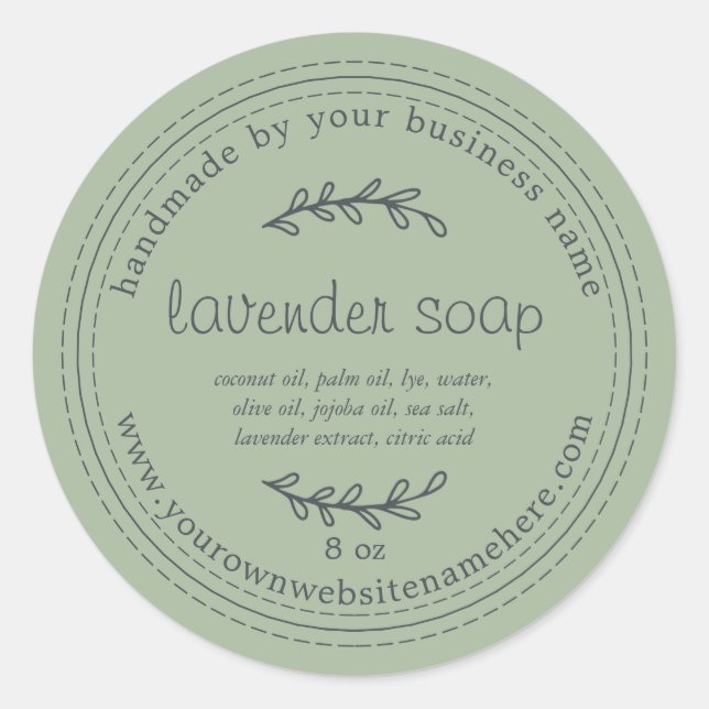 Rustic Handmade Lavender Soap Laurel Green Classic Round Sticker (Front)