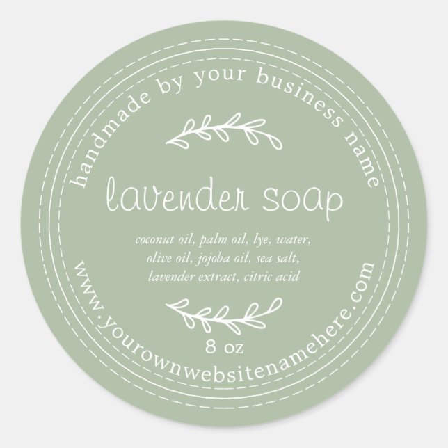Rustic Handmade Lavender Soap Laurel Green Classic Round Sticker (Front)