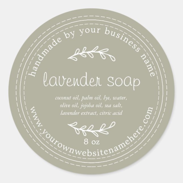Rustic Handmade Lavender Soap Moss Grey Classic Round Sticker (Front)