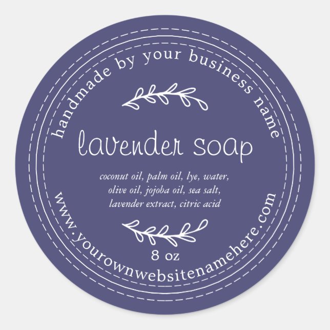 Rustic Handmade Lavender Soap Navy Blue Classic Round Sticker (Front)