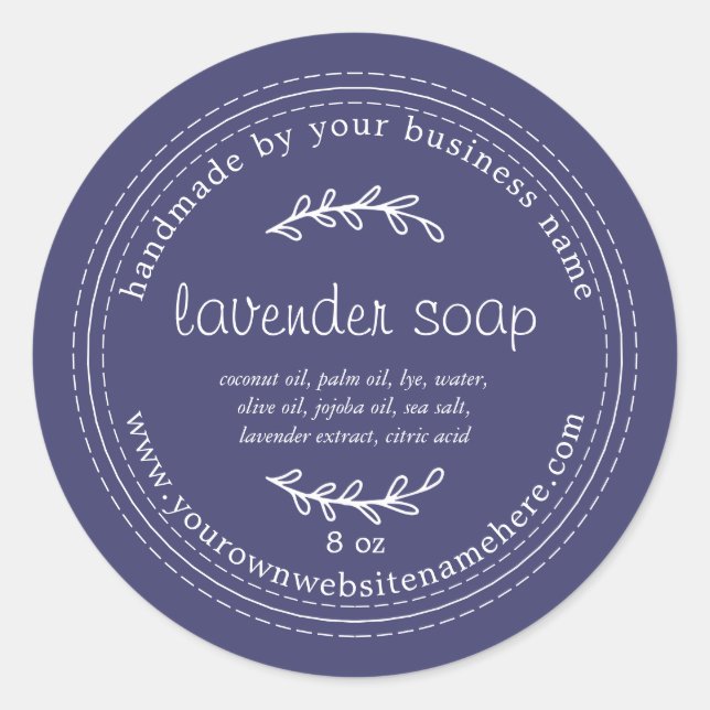 Rustic Handmade Lavender Soap Navy Blue Classic Round Sticker (Front)