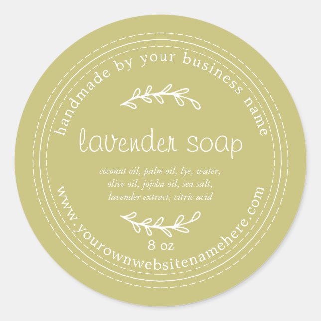 Rustic Handmade Lavender Soap Olive Green Classic Round Sticker (Front)