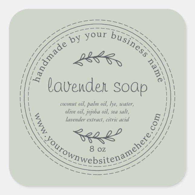 Rustic Handmade Lavender Soap Pastel Green Square Sticker (Front)