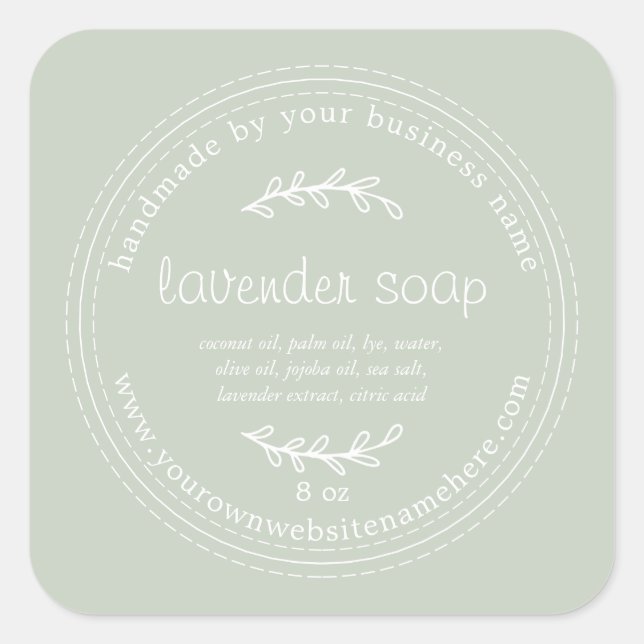 Rustic Handmade Lavender Soap Pastel Green Square Sticker (Front)