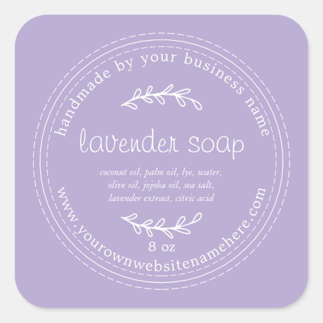 Rustic Handmade Lavender Soap Purple Square Sticker (Front)