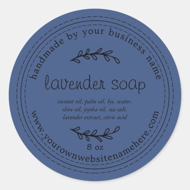 Rustic Handmade Lavender Soap True Blue Classic Round Sticker (Front)