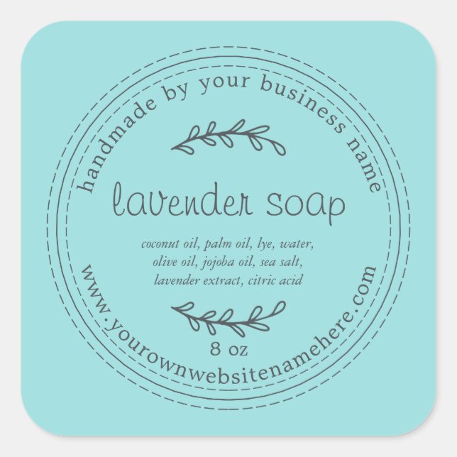 Rustic Handmade Lavender Soap Turquoise Blue Square Sticker (Front)