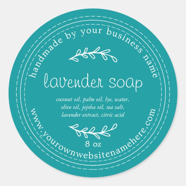 Rustic Handmade Lavender Soap Viridian Green Classic Round Sticker (Front)