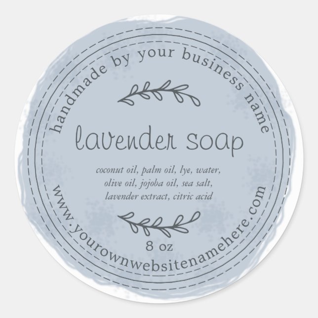 Rustic Handmade Lavender Soap Watercolor Blue Classic Round Sticker (Front)