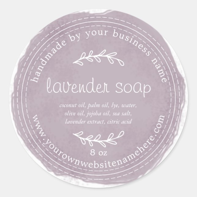 Rustic Handmade Lavender Soap Watercolor Purple Classic Round Sticker (Front)
