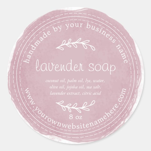 Rustic Handmade Lavender Soap Watercolor Purple Classic Round Sticker (Front)