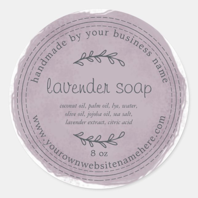 Rustic Handmade Lavender Soap Watercolor Purple Classic Round Sticker (Front)
