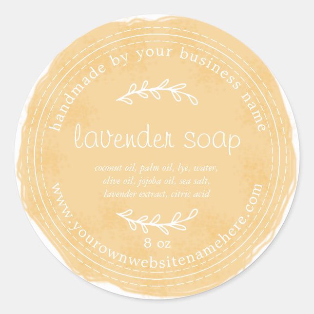 Rustic Handmade Lavender Soap Watercolor Yellow Classic Round Sticker (Front)