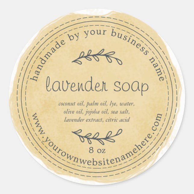 Rustic Handmade Lavender Soap Watercolor Yellow Classic Round Sticker (Front)