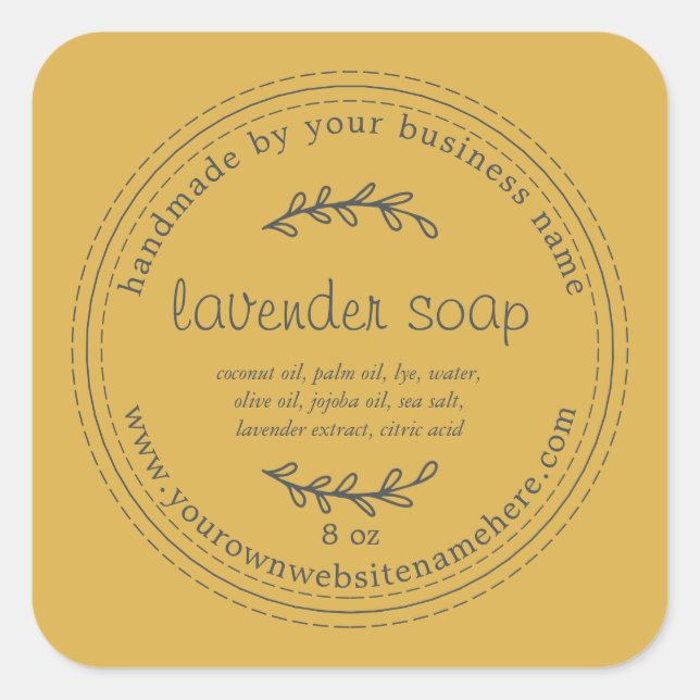 Rustic Handmade Lavender Soap Yellow Square Sticker (Front)