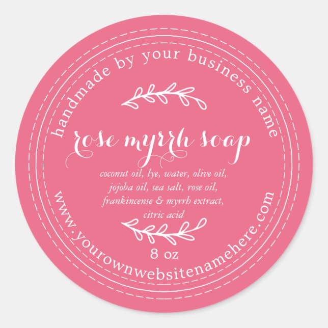 Rustic Handmade Rose Myrrh Soap Camellia Pink Classic Round Sticker (Front)
