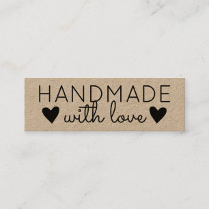 Rustic Handmade with Love Black Hearts Kraft Paper Mini Business Card