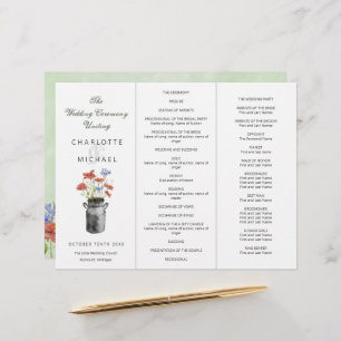 Rustic handpicked flowers Tri-Fold wedding program