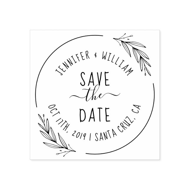 Rustic Handwritten Couples Names Save The Date Rubber Stamp (Imprint)