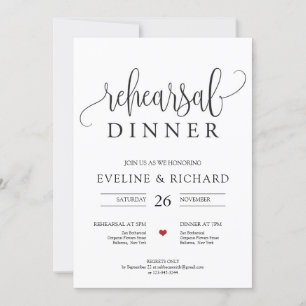 Rustic handwritten lettering red heart rehearsal invitation