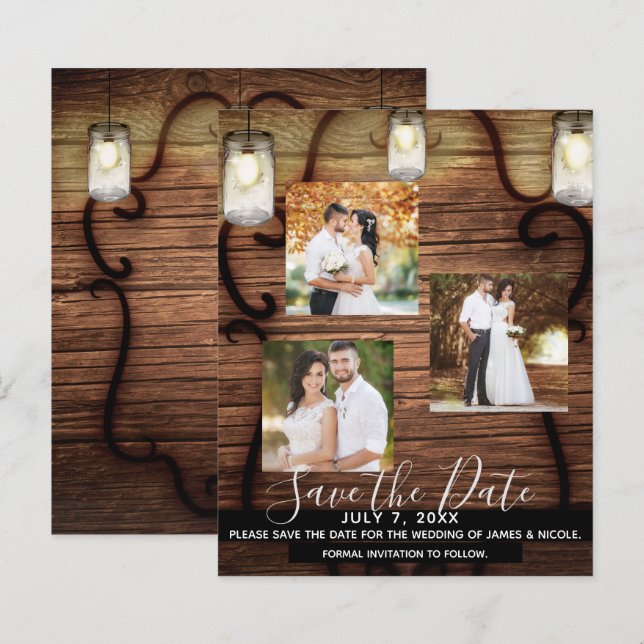 Rustic Hanging Lights Wedding Photo Save the Date (Front/Back)