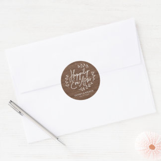 Rustic Happily Ever After Personalized Wedding Classic Round Sticker