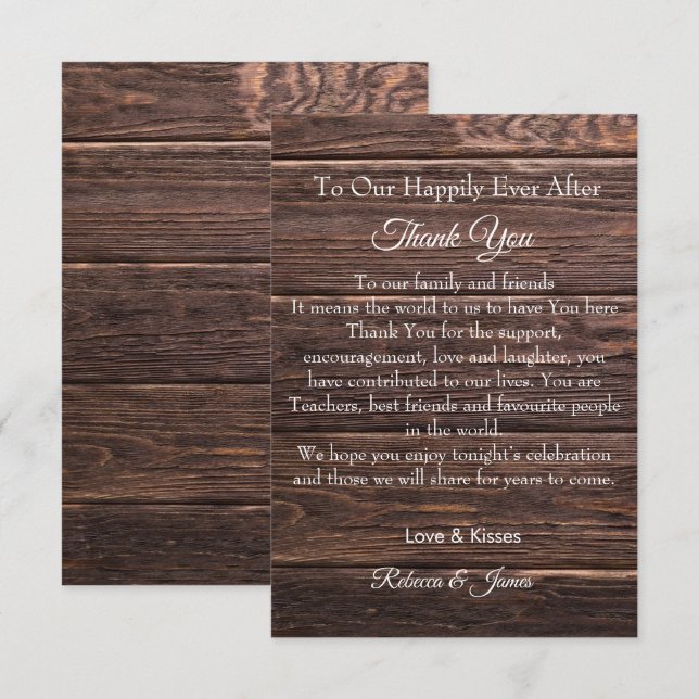 Rustic Happily Ever After Script Wedding  Thank You Card (Front/Back)