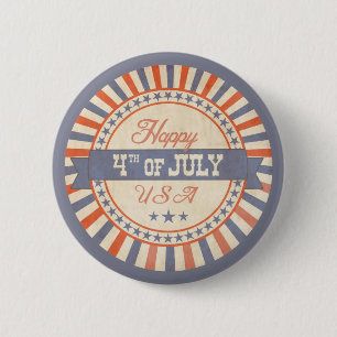 Rustic Happy 4th of July USA Stars Stripes 2 Inch Round Button