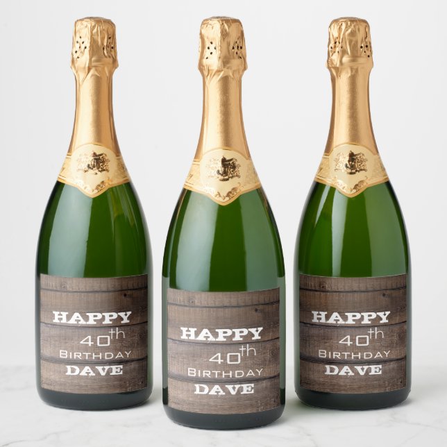 Rustic Happy Birthday 30th 40th 50th Party Sparkling Wine Label (Bottles)