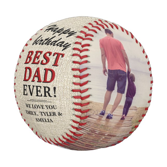 Rustic Happy Birthday Best Dad Ever Photo Collage Baseball (Angled)