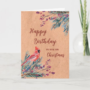 Rustic Happy Birthday on Christmas Card