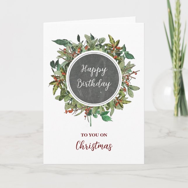 Rustic Happy Birthday on Christmas Card (Front)