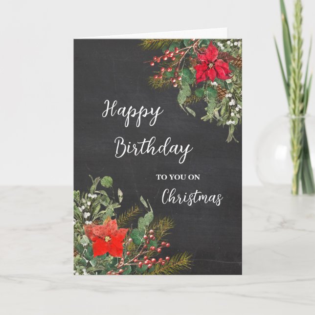 Rustic Happy Birthday on Christmas Card (Front)