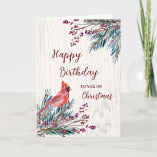 Rustic Happy Birthday on Christmas Card