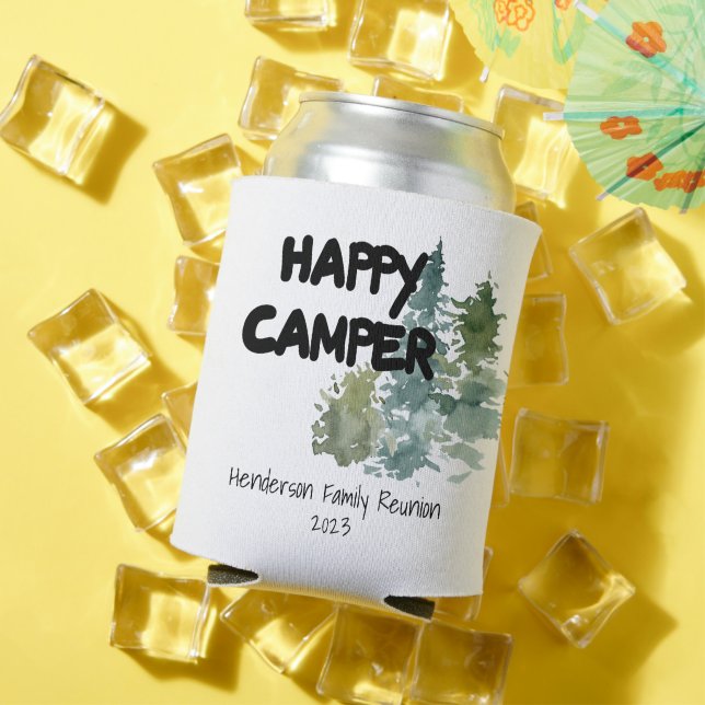 Rustic Happy Camper Forest Family Reunion Can Cooler (In Situ Summer)